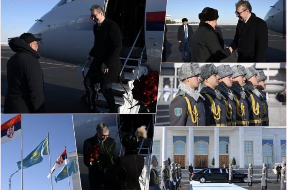 PREDSEDNIK SRBIJE SLETEO U ASTANU: Vučić dočekan uz najviše počasti (FOTO)