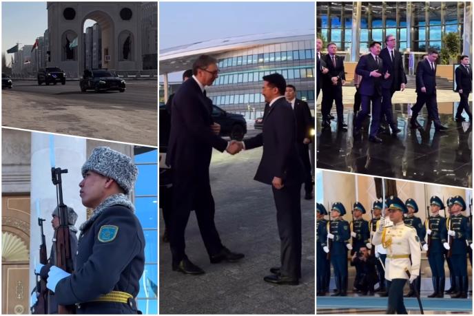 KAZAHSTANCI OBJAVILI SPEKTAKULARAN SNIMAK! Pogledajte kako je Vučić dočekan u Astani: Bezbednost dignuta na najviši nivo, kadrovi govore više od reči (VIDEO)