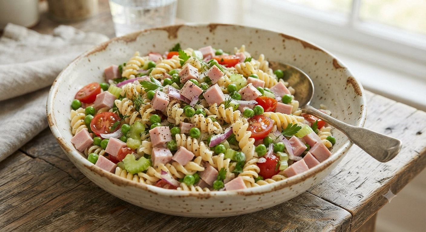 Kremasta salata sa testeninom, šunkom i graškom