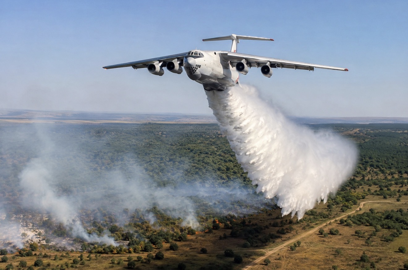 Ruski Il-76 iz Niša izručio 210.000 litara vode nad Deliblatskom peščarom u&hellip;