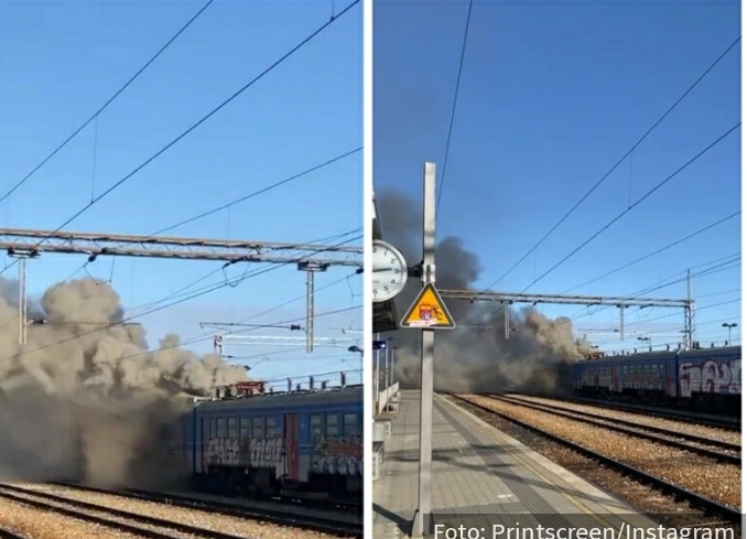POŽAR u Borči: Gori voz na železničkoj stanici, DIM kulja na sve strane (VIDEO)