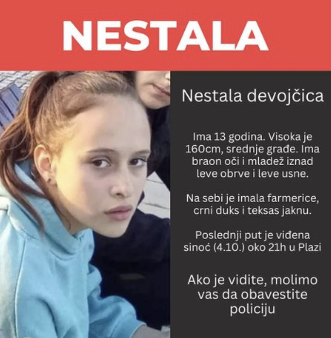 Još se traga za Jelenom (13) iz Kragujevca: Policiji prijavljeno da se udaljila od kuće
