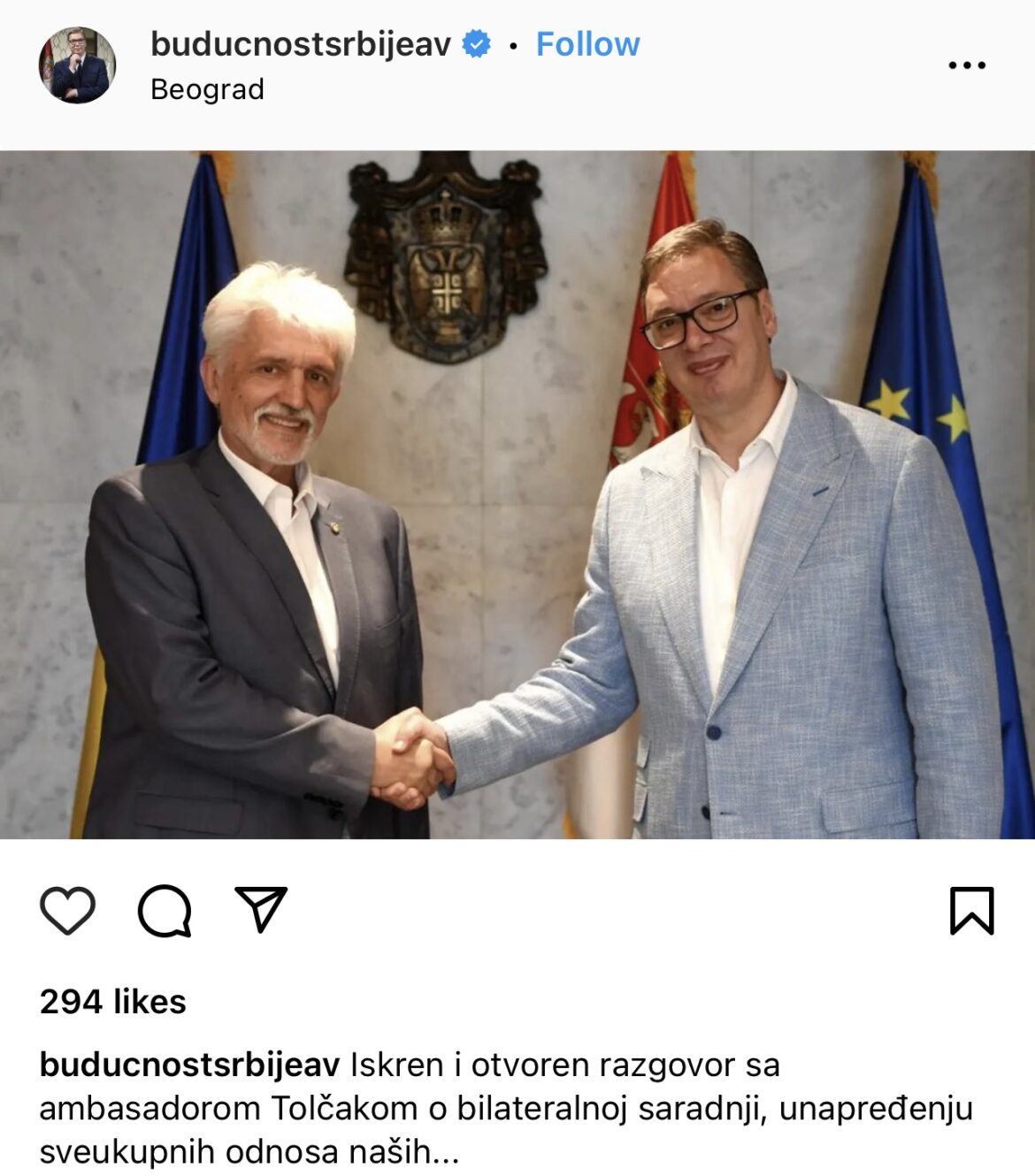 „POŠTUJEMO TERITORIJALNI INTEGRITET UKRAJINE“ Predsednik Vučić se sastao sa ambasadorom Tolkačom 