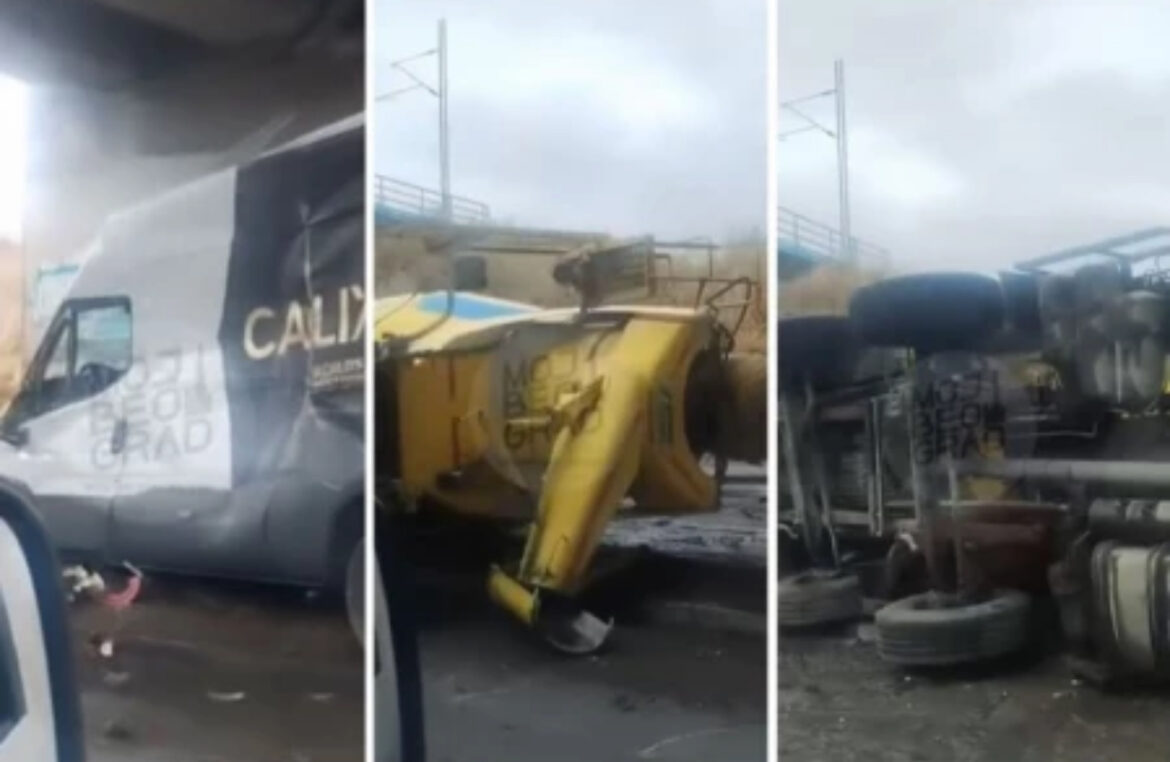 DVOJE HITNO PREVEZENO U URGENTNI NAKON KATASTROFE KOD PANČEVAČKOG MOSTA! Sudarili se kamion i mešalica, PEŠAK NAJGORE PROŠAO