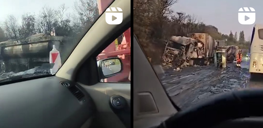 PRVI SNIMCI SA MESTA JEZIVE NESREĆE NA IBARSKOJ MAGISTRALI Kamioni crni od gareži i smrskani, jedan vozač poginuo