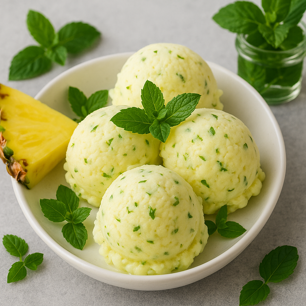 Domaći sladoled od ananasa i mente – osvežavajuća poslastica bez mnogo muke! 🍍🌿