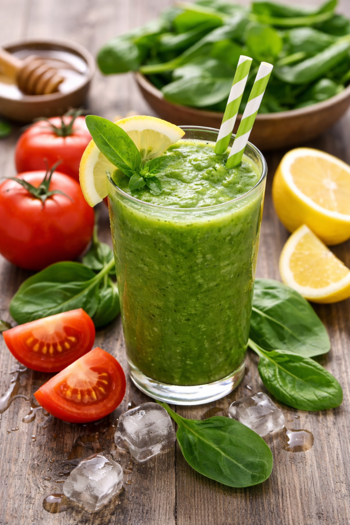 Zdrav smuti od paradajza, spanaća i limuna koji puni energijom