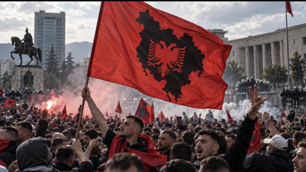 Skandal na protestima u Tirani: Demonstranti nose zastavu „Velike Albanije“
